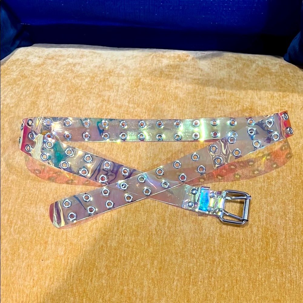 Holographic Rivet Belt with double Silver Buckles